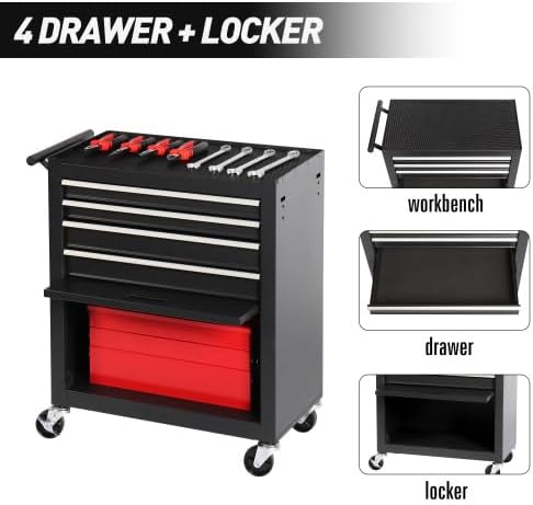Black Rolling 4-Drawer Tool Chest Cabinet with Wheels