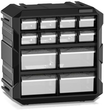 Black 12-Drawer Plastic Organizer Cabinet Multi Compartment Storage