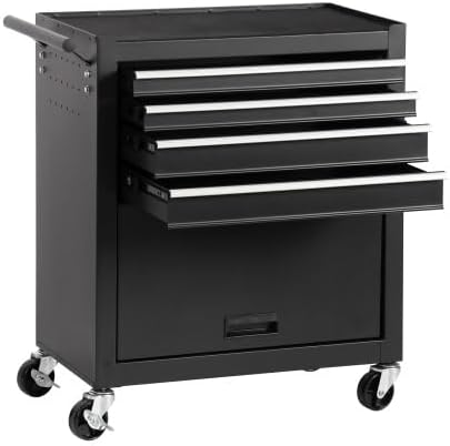 Black Rolling 4-Drawer Tool Chest Cabinet with Wheels