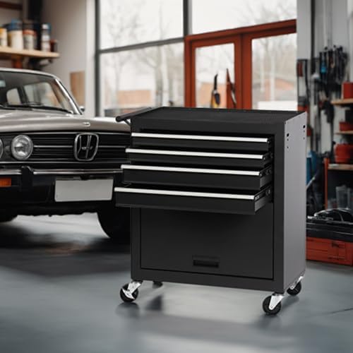 Black Rolling 4-Drawer Tool Chest Cabinet with Wheels