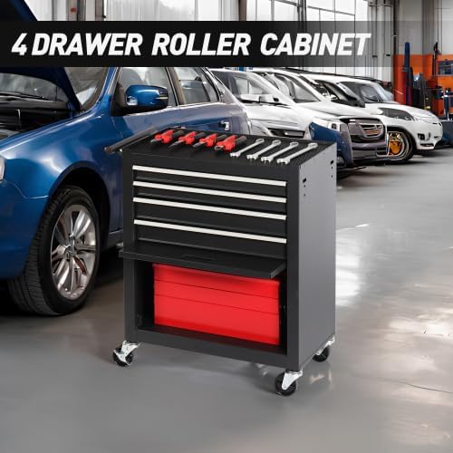Black Rolling 4-Drawer Tool Chest Cabinet with Wheels