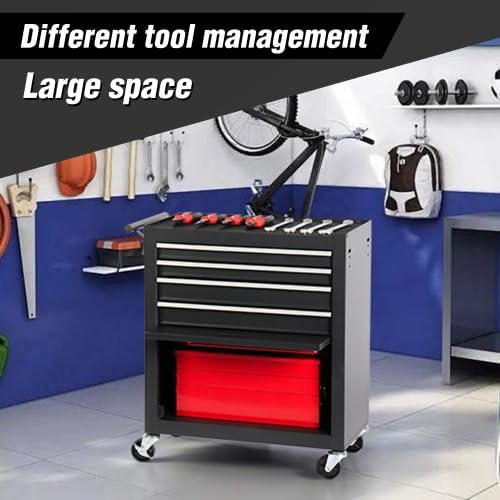 Black Rolling 4-Drawer Tool Chest Cabinet with Wheels