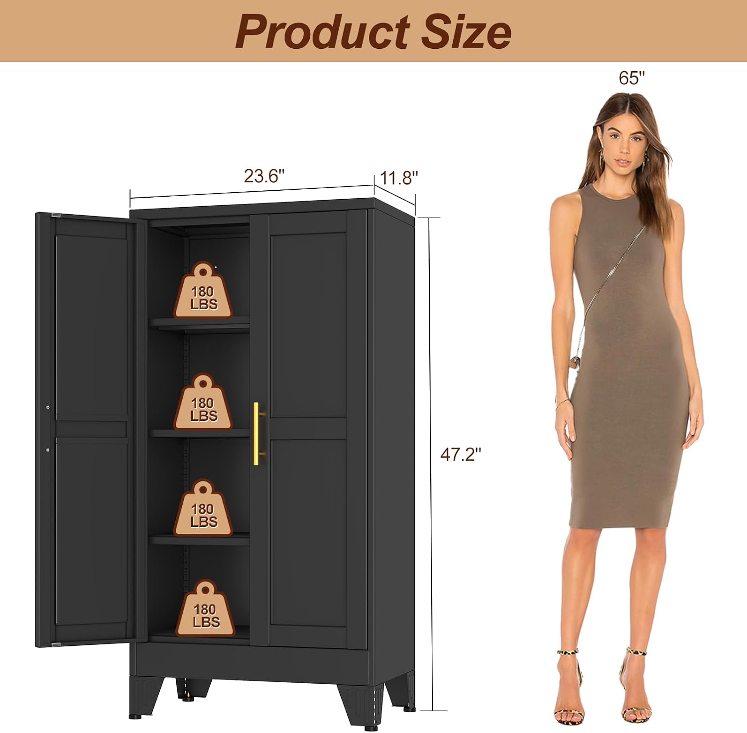 Black Steel Storage Cabinet Multi-Scene Adjustable Shelves