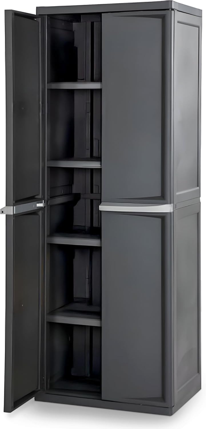 Gray Lockable Plastic 4-Shelf Multi-Room Storage Cabinet