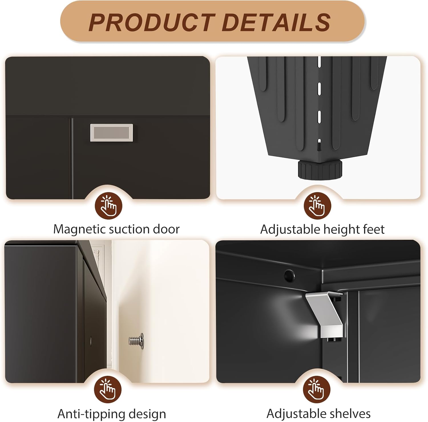 Black Steel Storage Cabinet Multi-Scene Adjustable Shelves