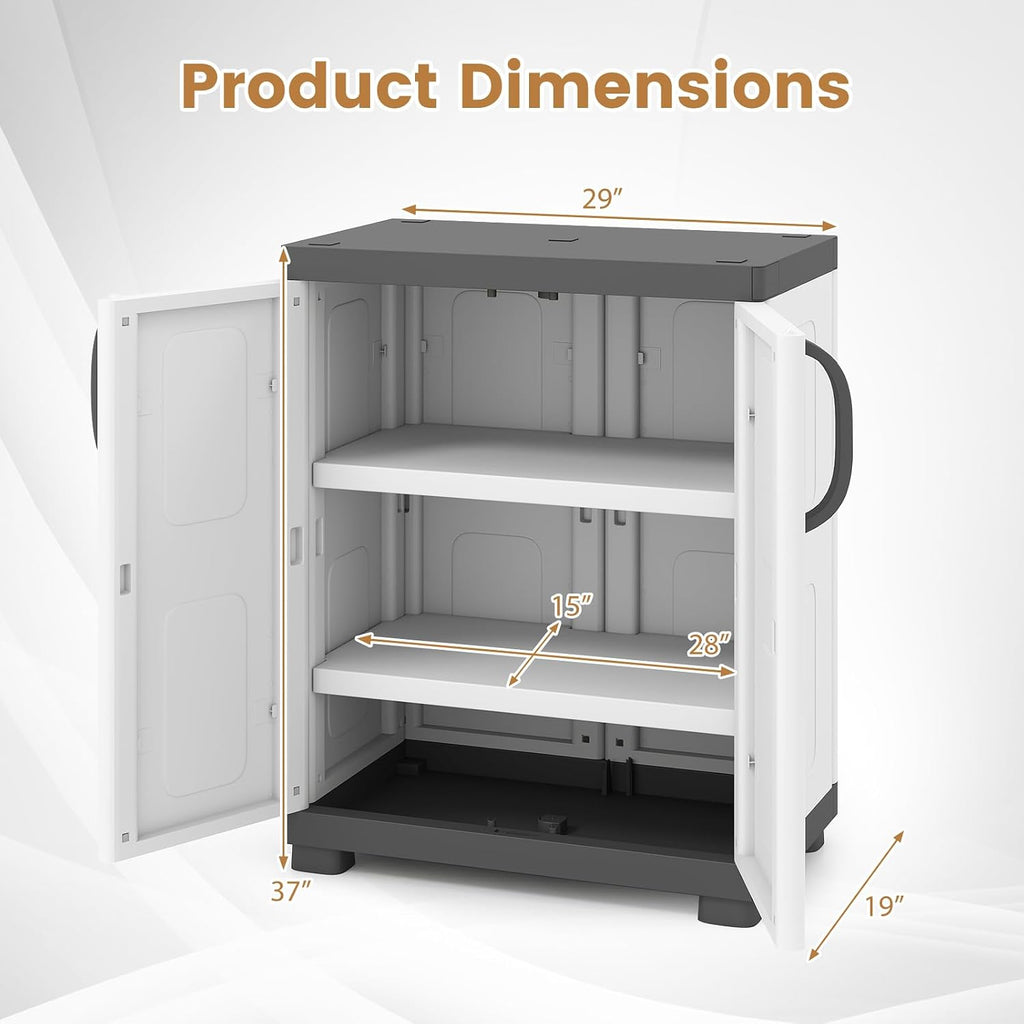 White Grey Plastic Storage Cabinet Adjustable Multi-Room Shelves