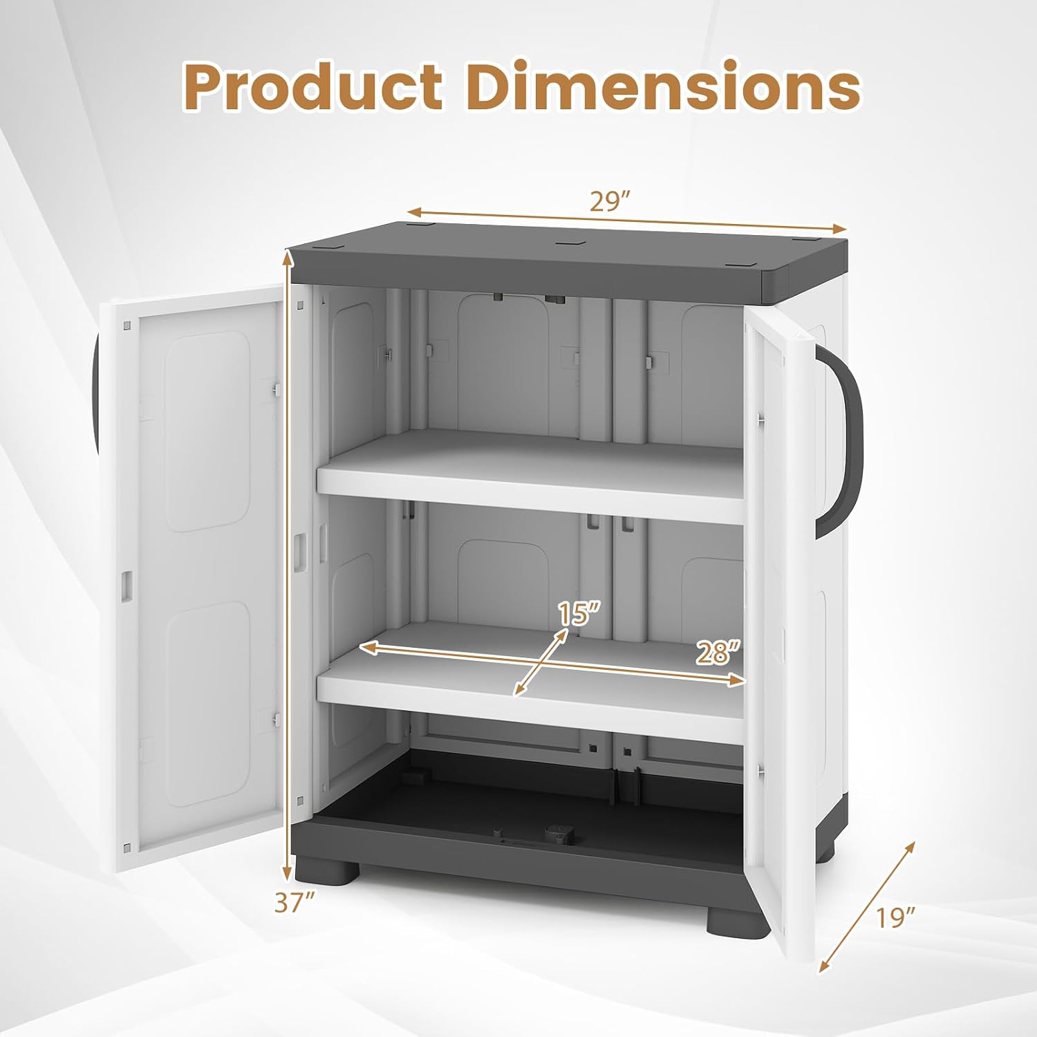 White Grey Plastic Storage Cabinet Adjustable Multi-Room Shelves