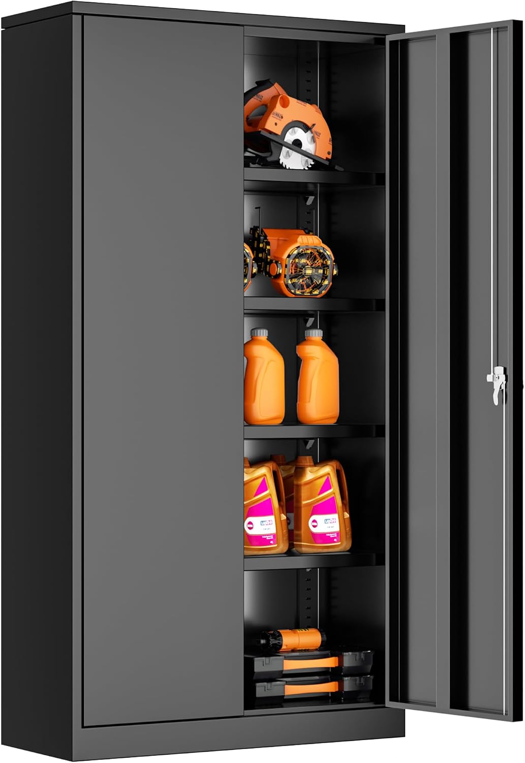 Black Lockable Steel Storage Cabinet Multi-scene Adjustable Shelves