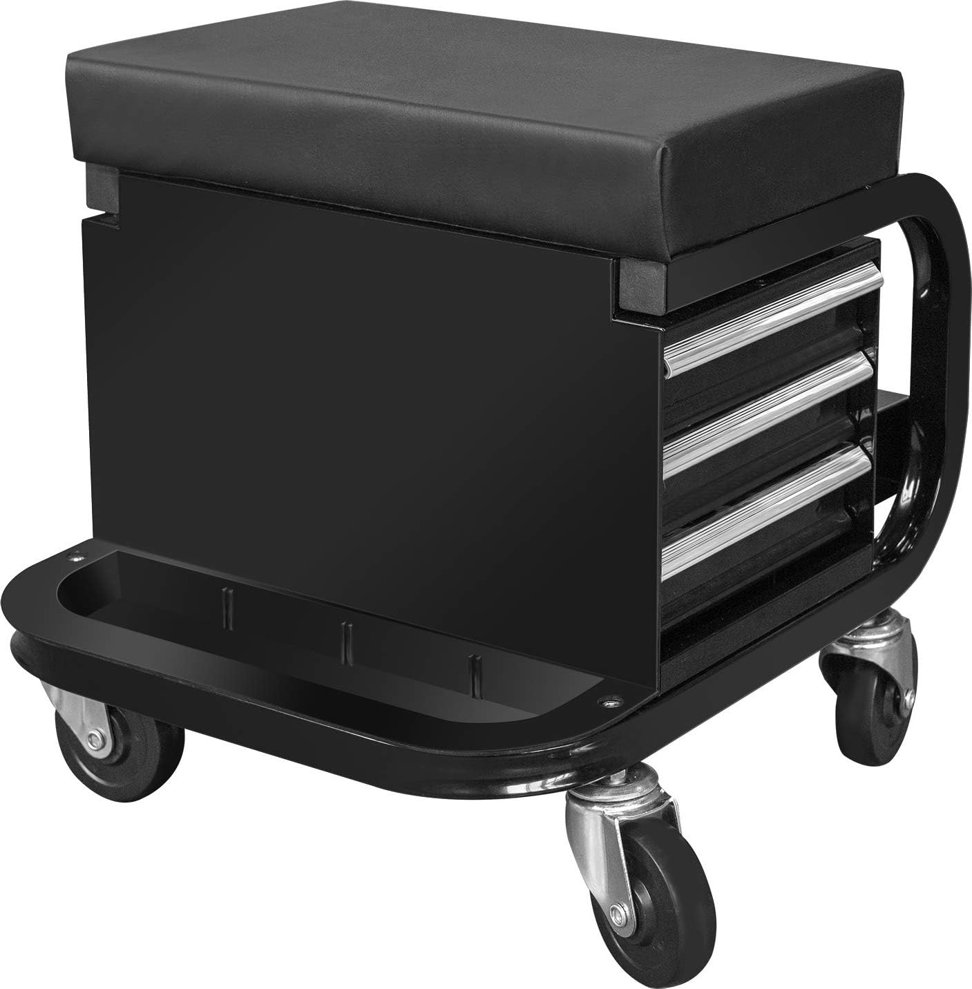 Black Rolling Tool Chest with Drawers Padded Stool Wheels
