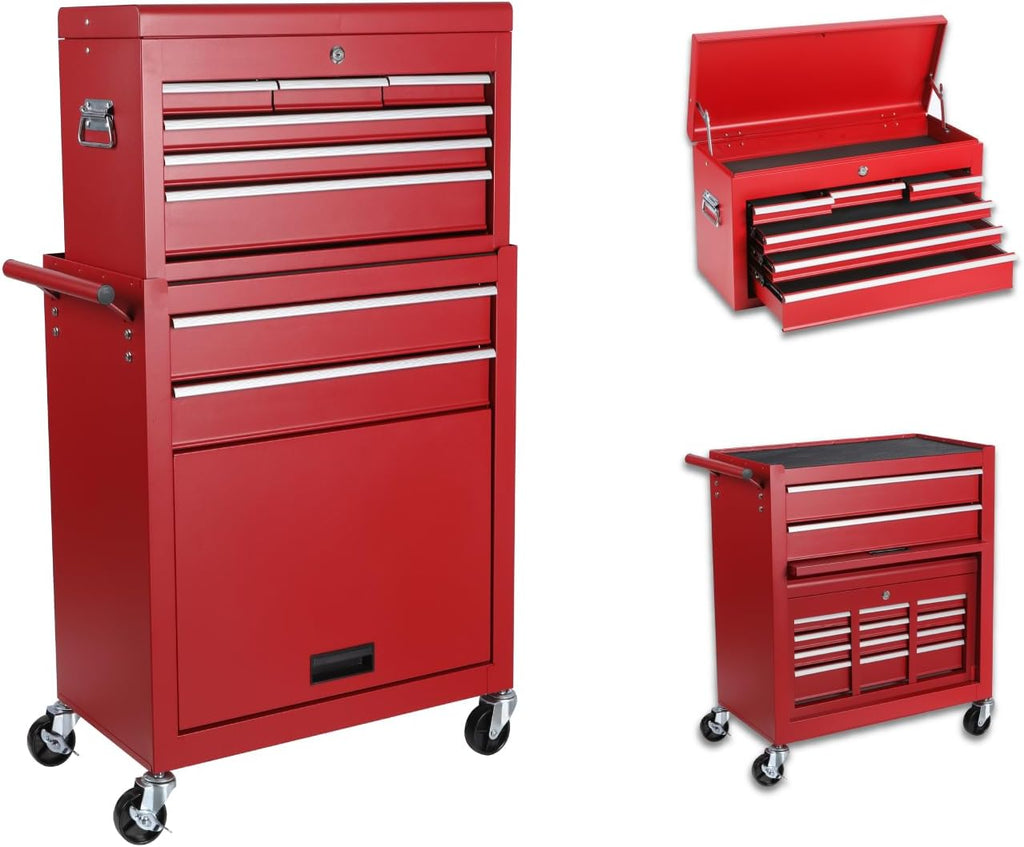 Rolling 8-Drawer Tool Cabinet Detachable Lockable Top Box