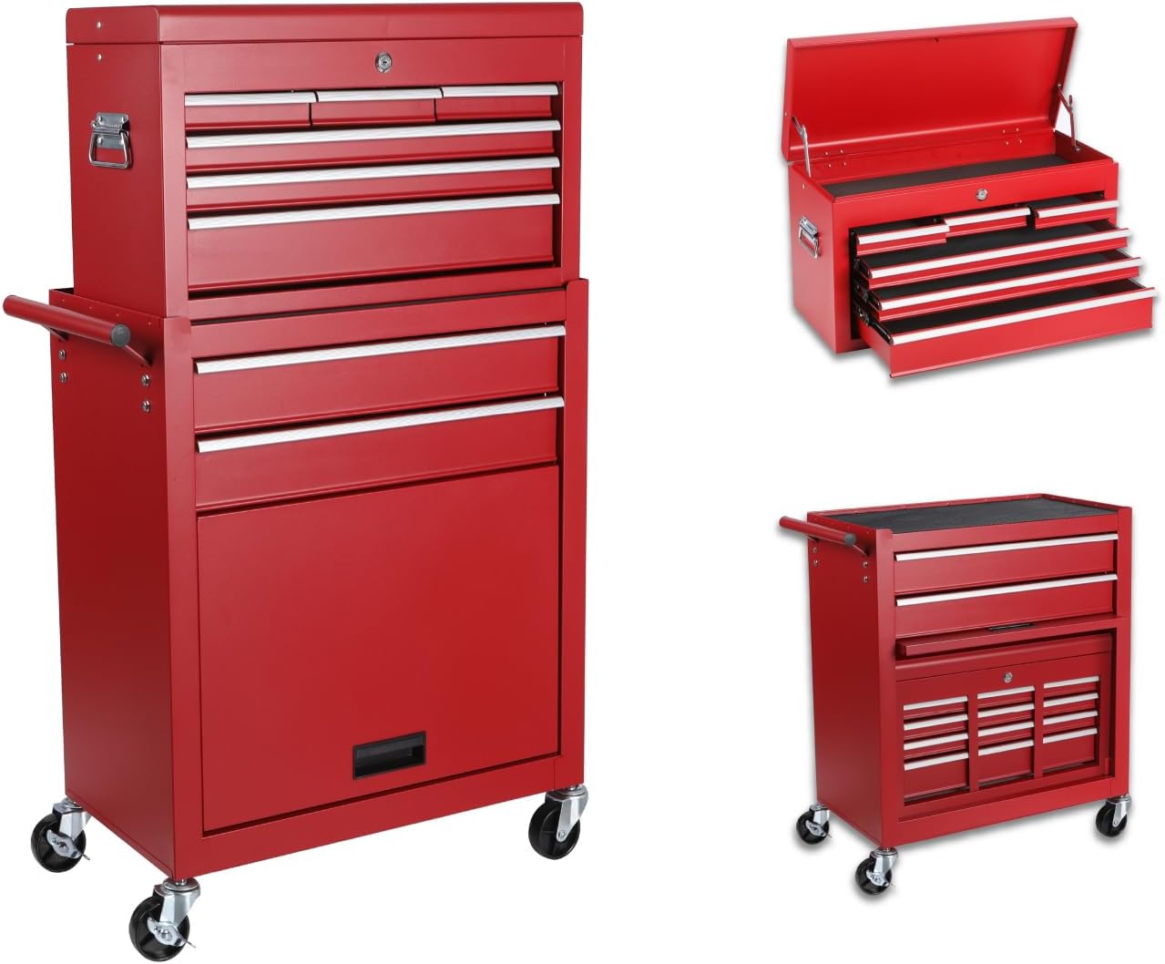 Rolling 8-Drawer Tool Cabinet Detachable Lockable Top Box