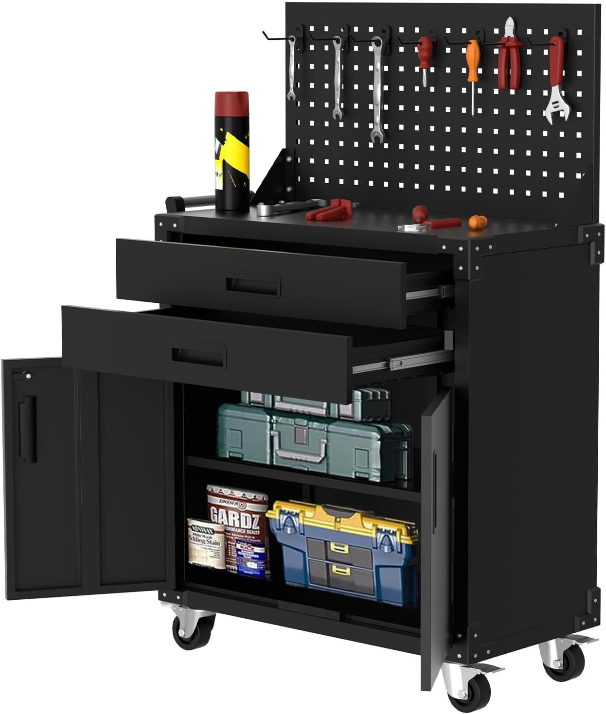 Heavy Duty Rolling Steel Tool Cabinet Pegboard Locking Casters