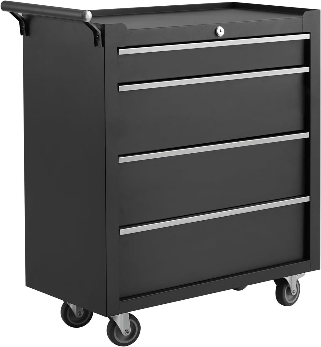 Black Rolling 4-Drawer Lockable Heavy Duty Tool Chest Cart