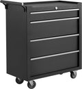 Black Rolling 4-Drawer Lockable Heavy Duty Tool Chest Cart