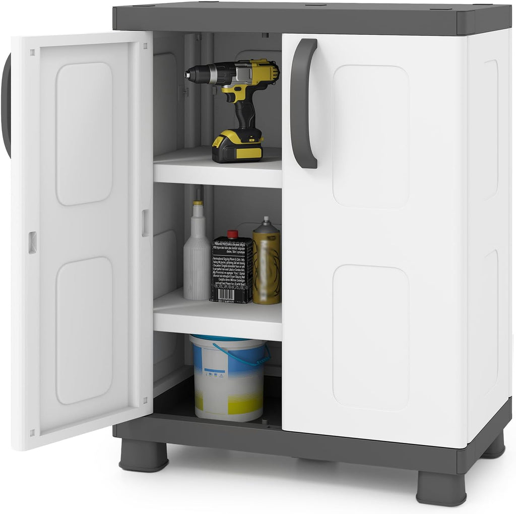 White Grey Plastic Storage Cabinet Adjustable Multi-Room Shelves