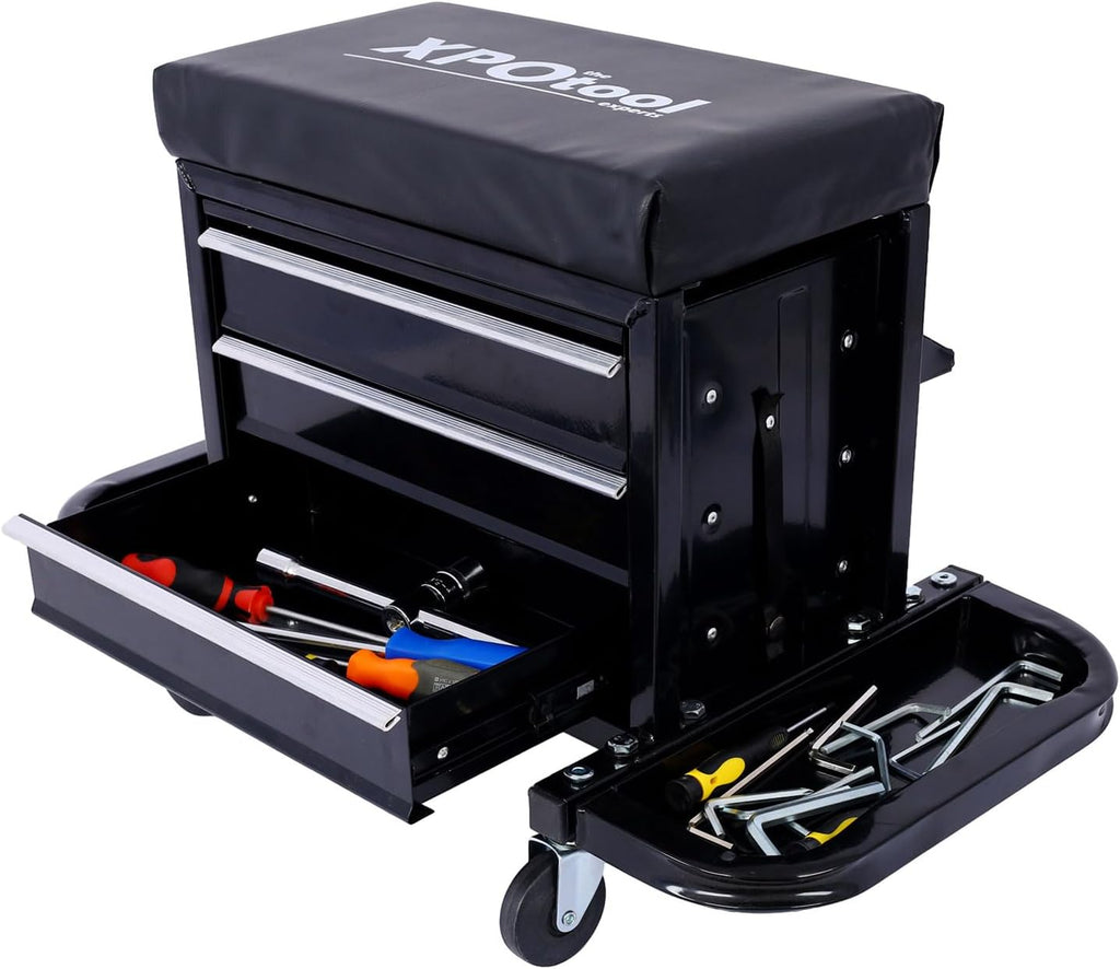 Black Rolling Tool Seat Drawers Magnetic Trays Swivel Casters