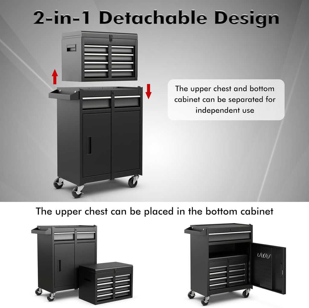 Black Rolling 5-Drawer Removable Lockable Metal Tool Chest
