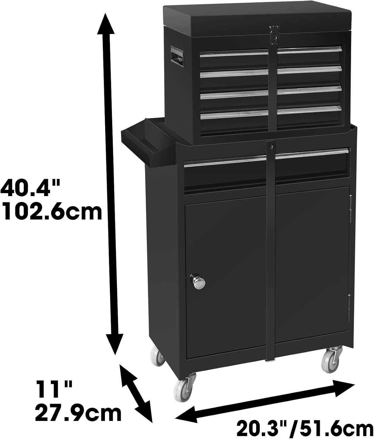 Black Detachable 4-Drawer Rolling Tool Chest Adjustable Shelf