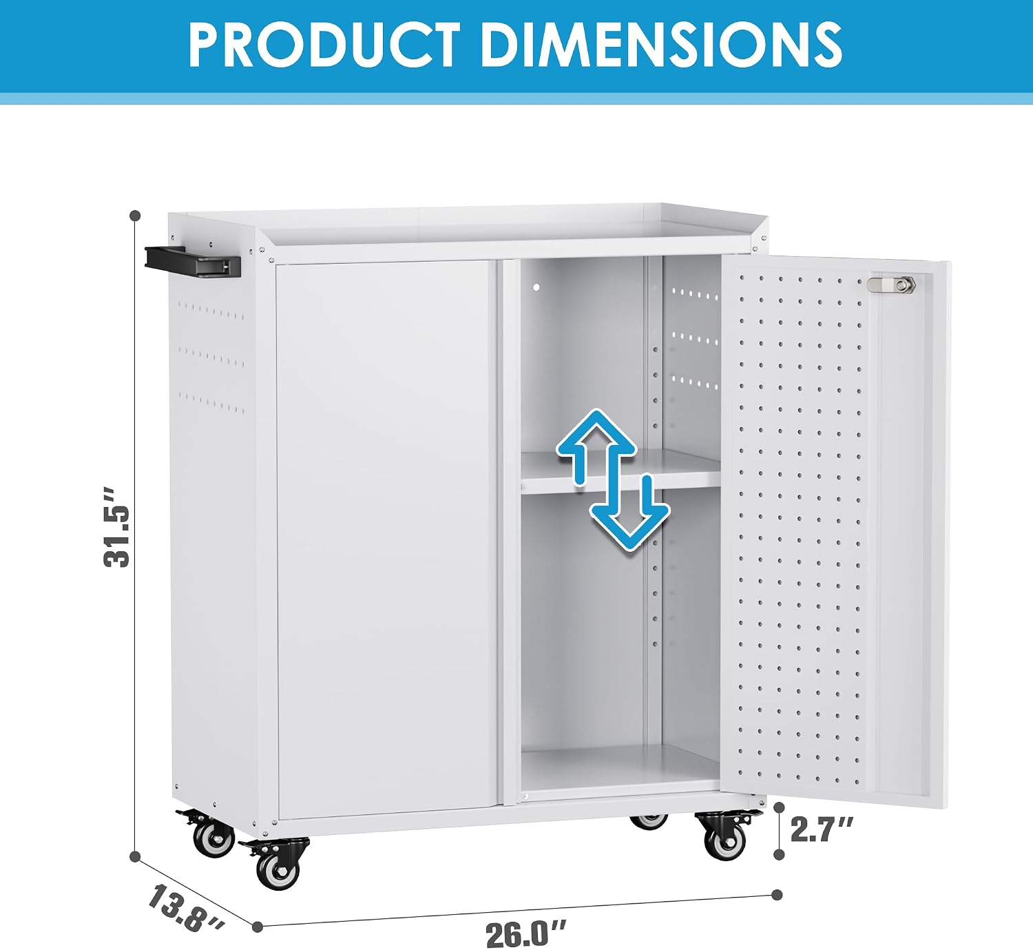 Rolling Steel Lockable Storage Cabinet Pegboard Adjustable Shelf