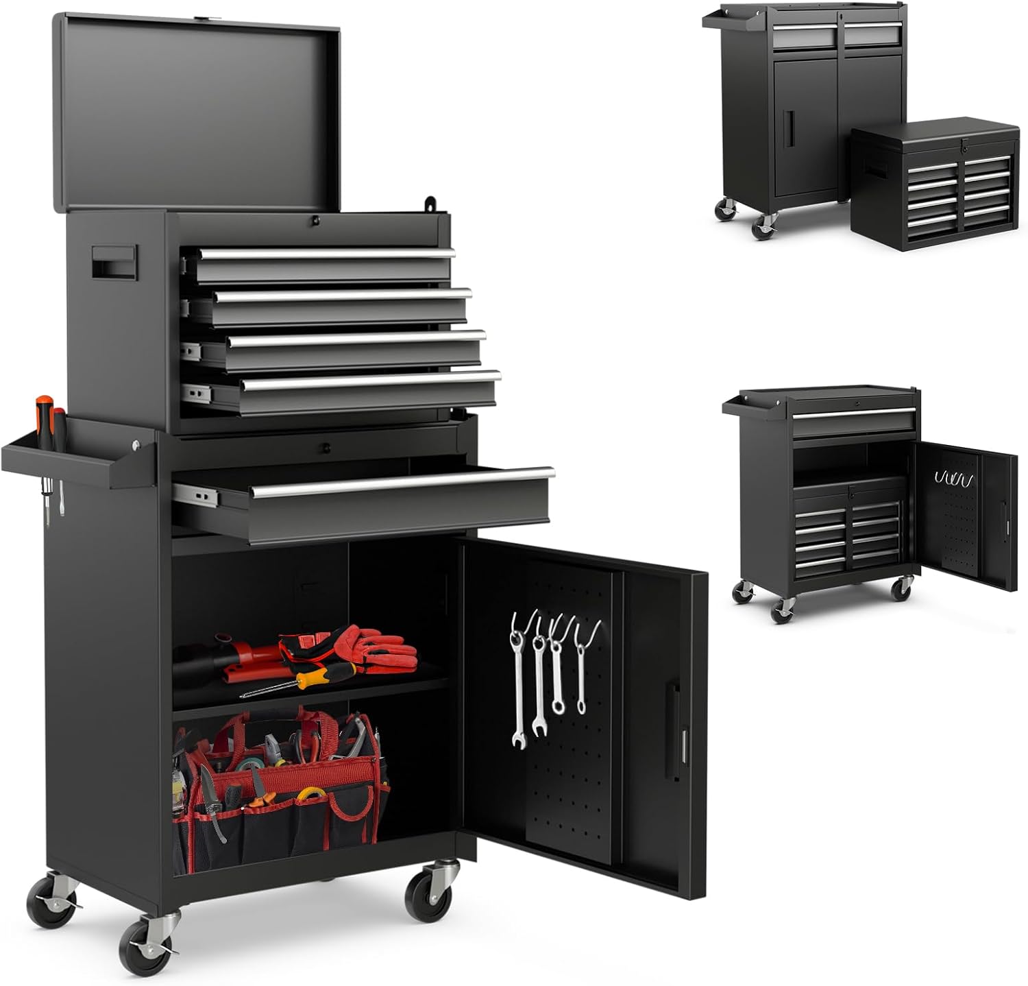 Black Rolling 5-Drawer Removable Lockable Metal Tool Chest