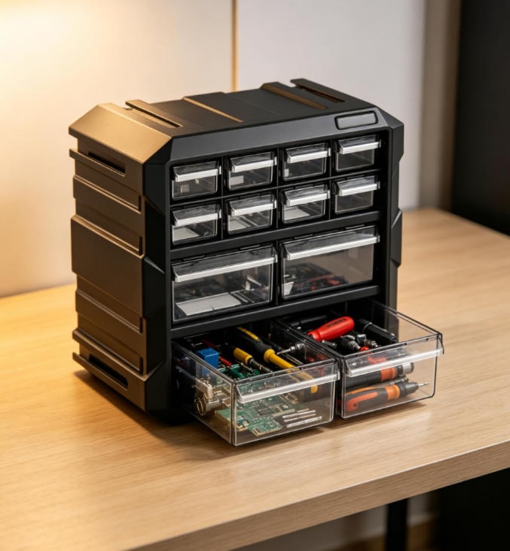 Black 12-Drawer Plastic Organizer Cabinet Multi Compartment Storage