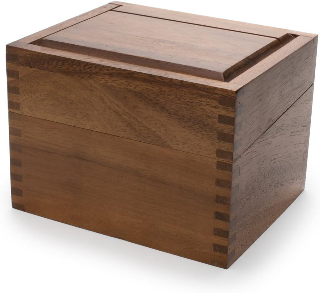 Acacia Wood Recipe Box Two Compartments Divider Tabs