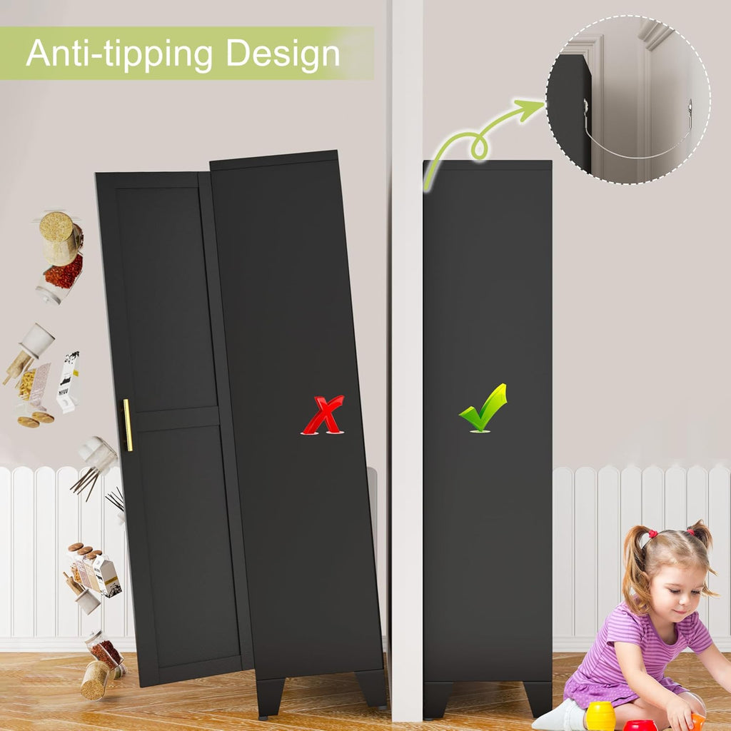 Black Metal Storage Cabinet Adjustable Multi Room Shelves