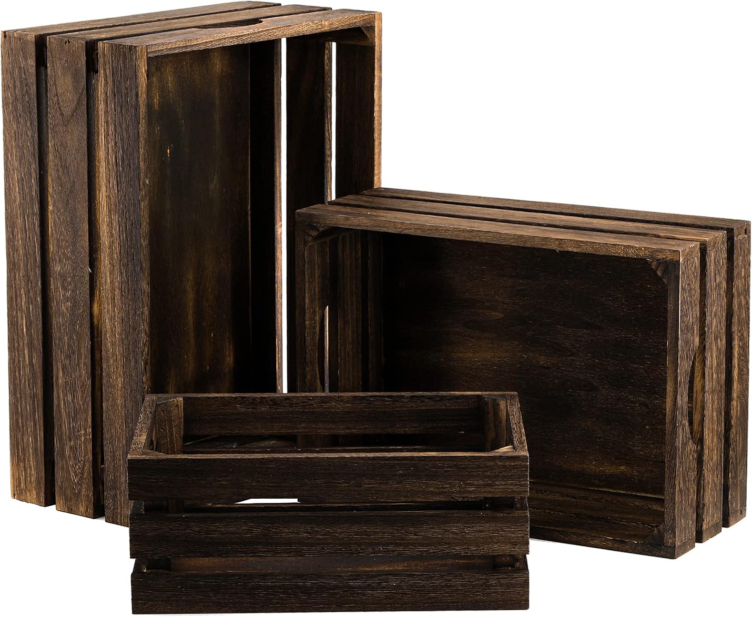 3 Pack Rustic Nesting Wood Crates With Handles Storage
