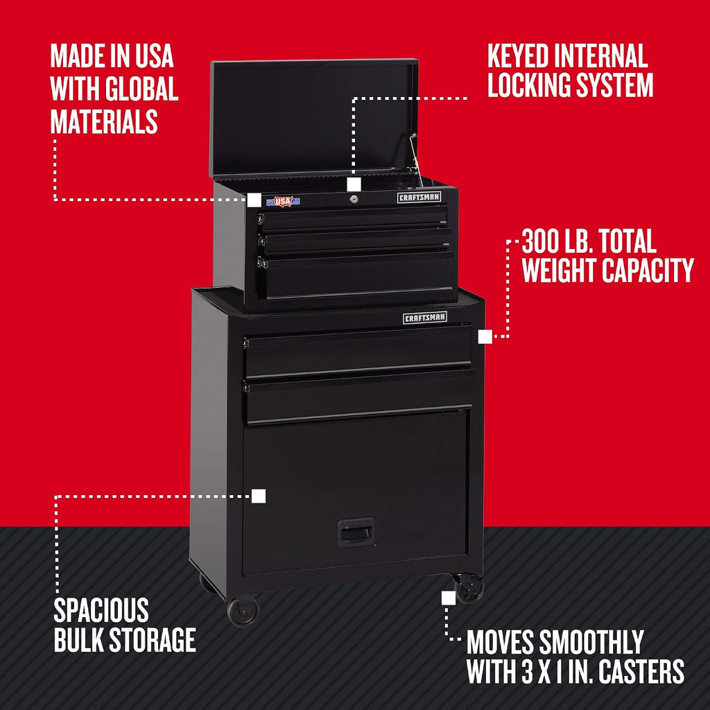 26in Black Rolling 5-Drawer Tool Chest With Drawer Liner