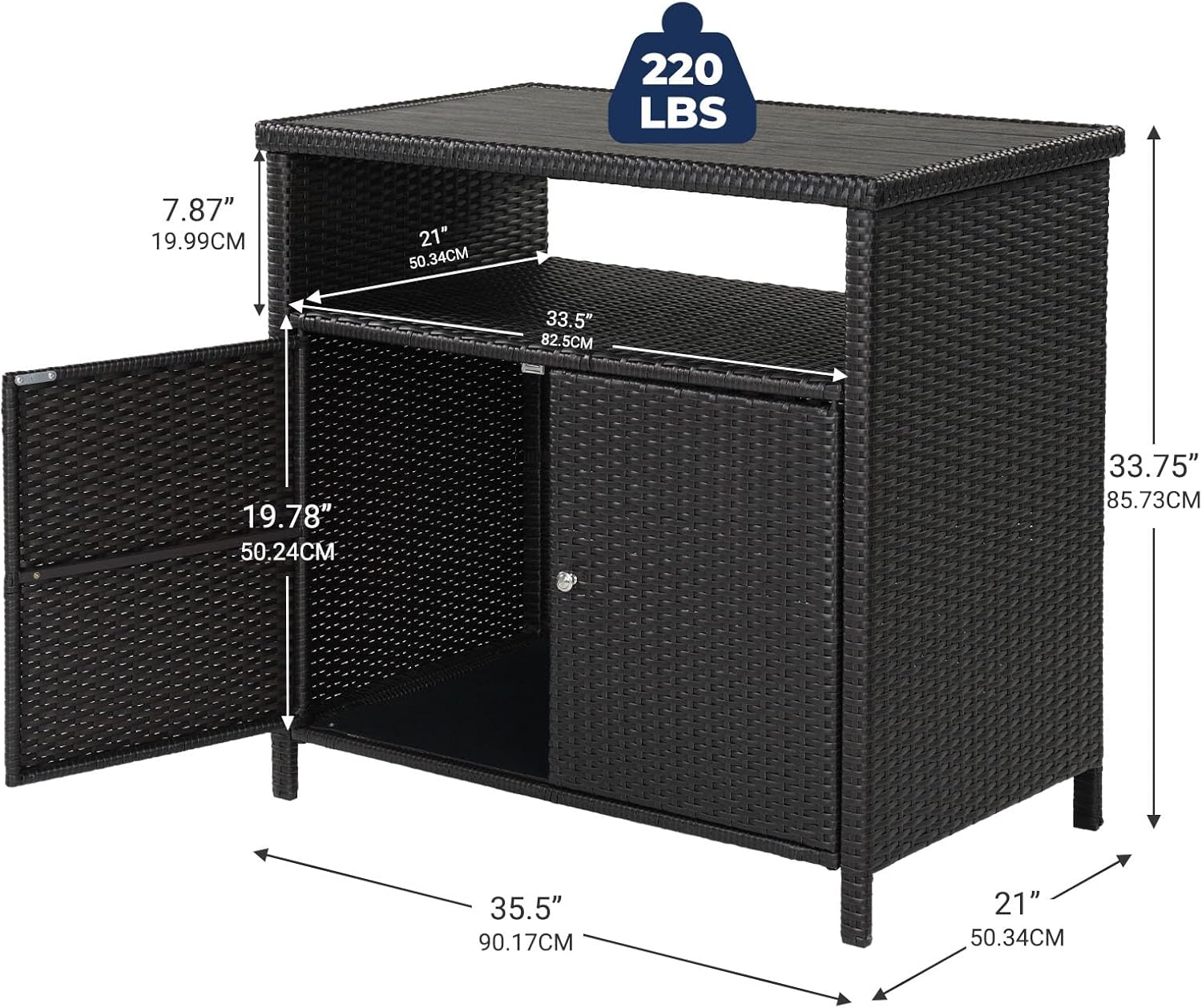 Dark Brown Waterproof Wicker Outdoor Storage Sideboard Cabinet
