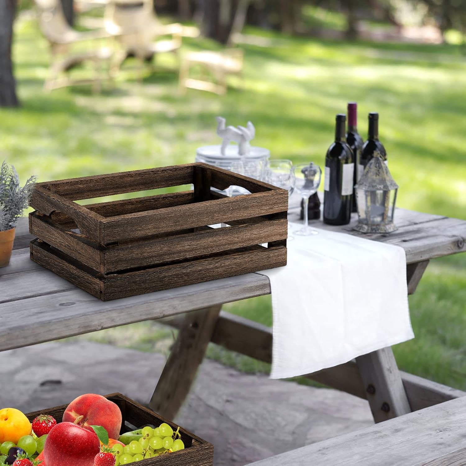 3 Pack Rustic Nesting Wood Crates With Handles Storage