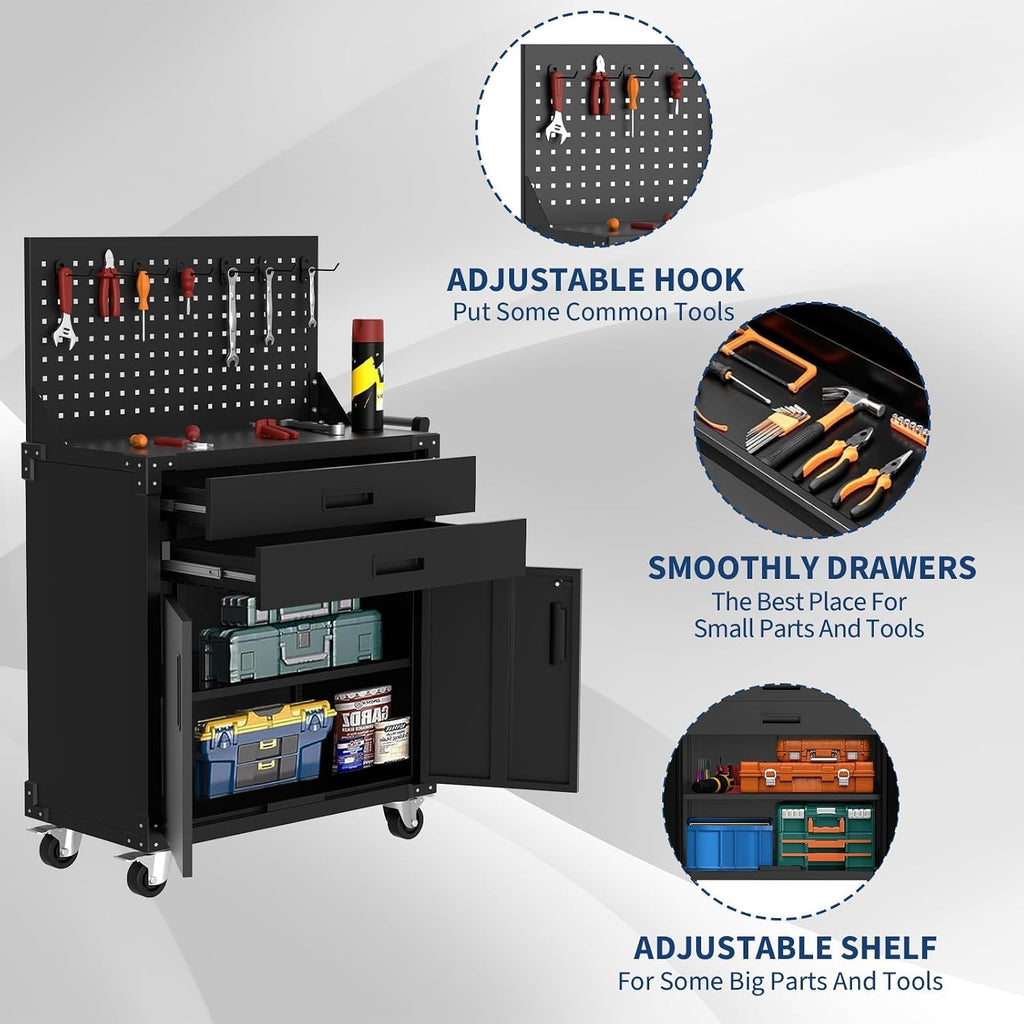 Heavy Duty Rolling Steel Tool Cabinet Pegboard Locking Casters