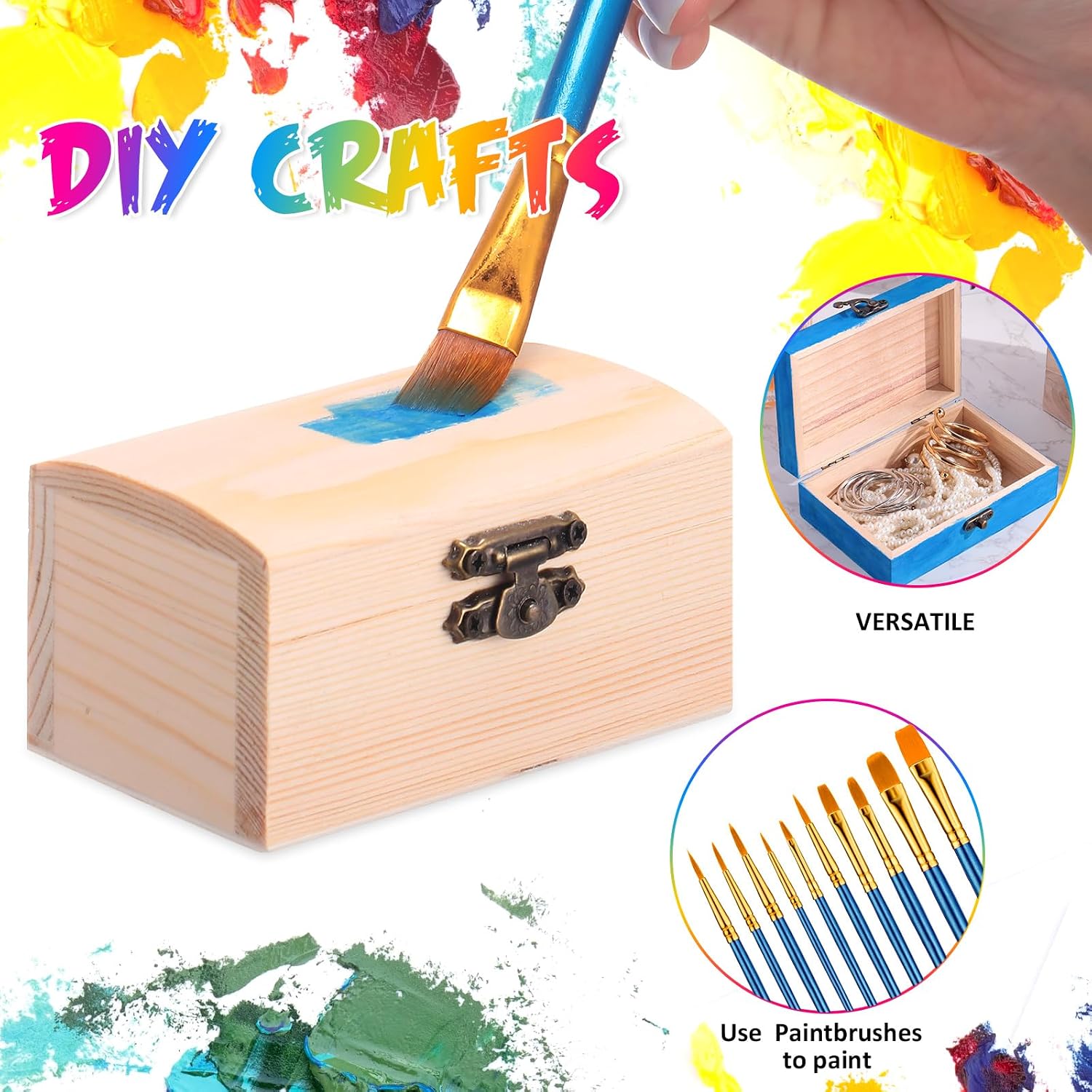 48 Pack Unfinished Wooden Treasure Boxes With Paintbrushes