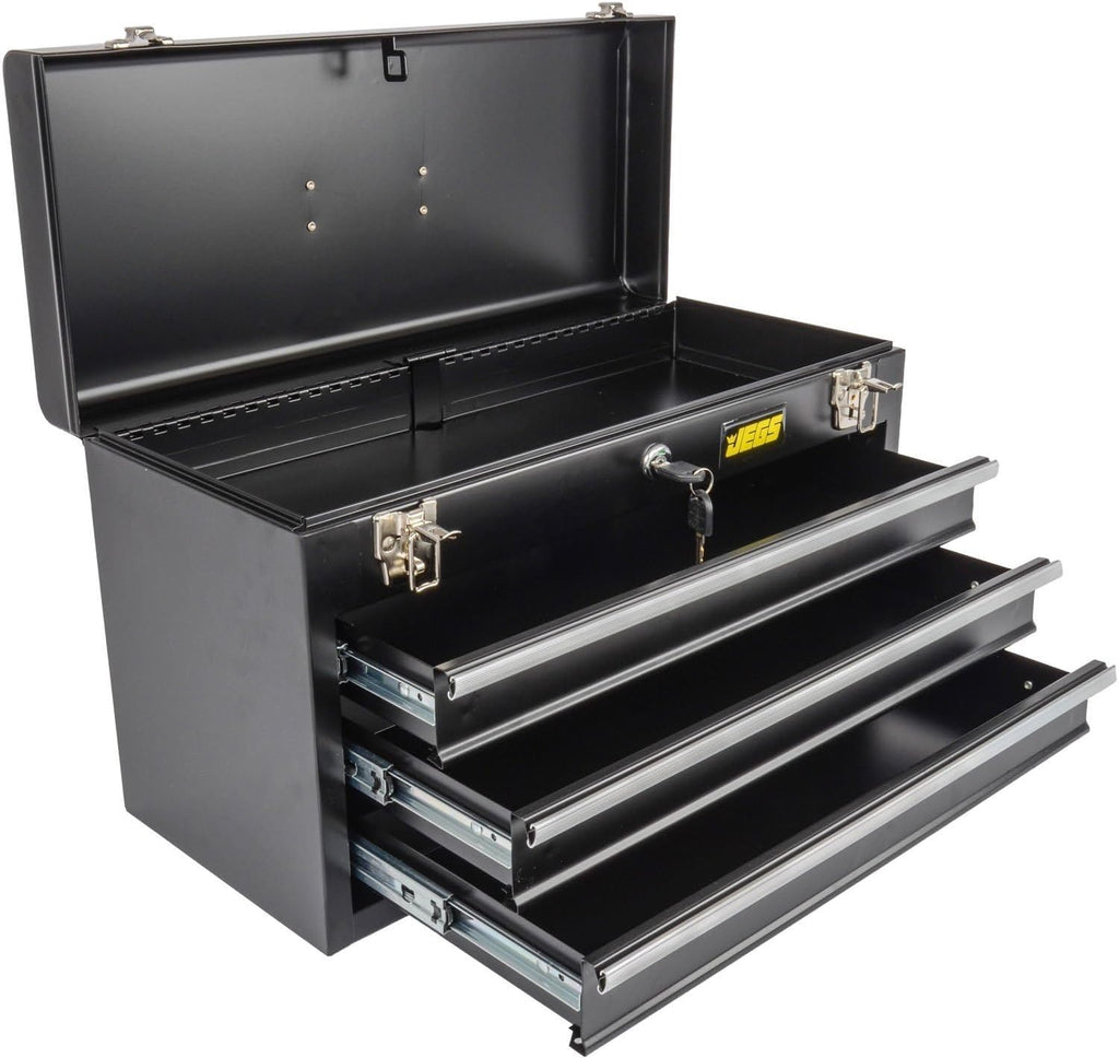 Black Metal 3-Drawer Lockable Toolbox Ball Bearing Slides
