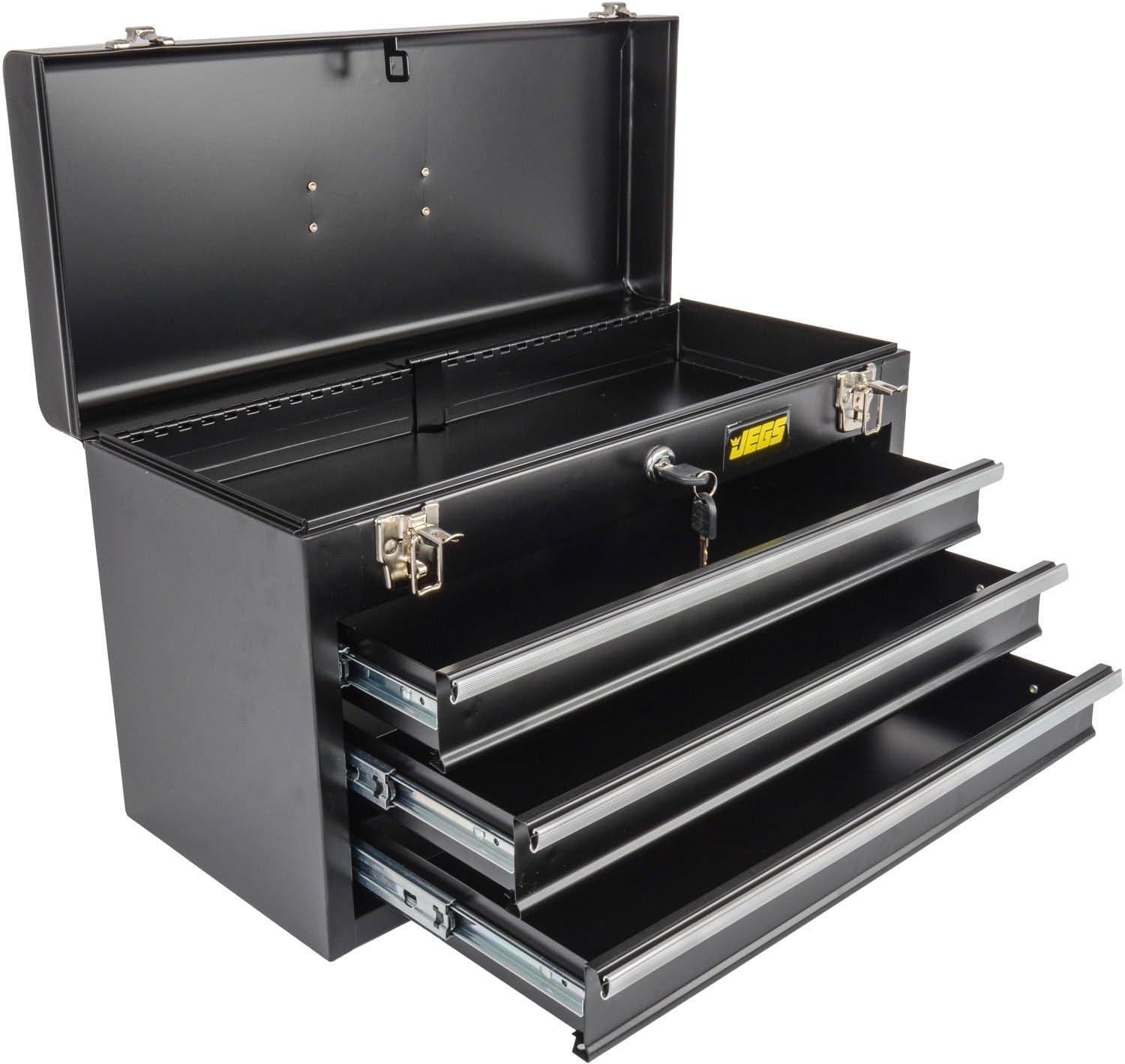 Black Metal 3-Drawer Lockable Toolbox Ball Bearing Slides