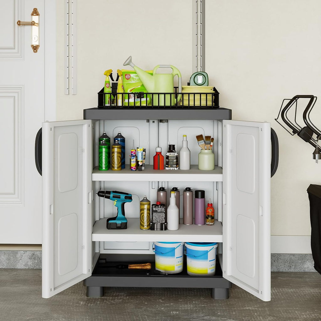 White Grey Plastic Storage Cabinet Adjustable Multi-Room Shelves