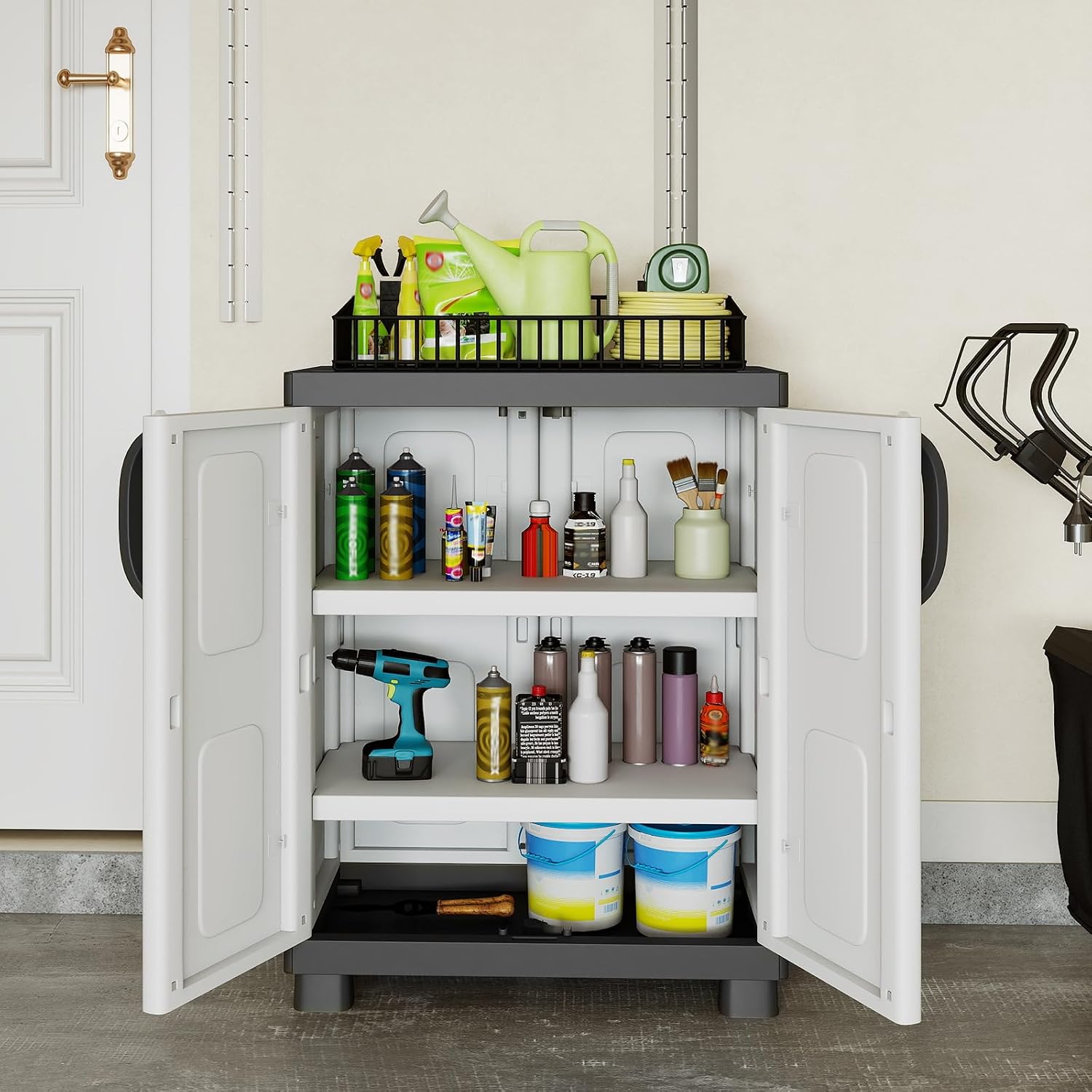 White Grey Plastic Storage Cabinet Adjustable Multi-Room Shelves