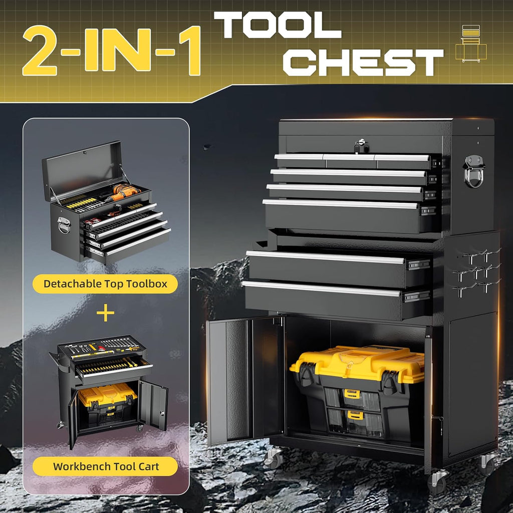 Rolling Lockable 8-Drawer Tool Chest Detachable Storage Cart