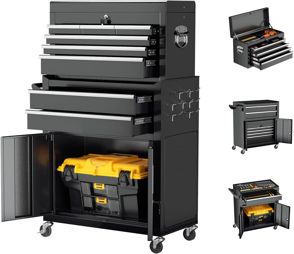 Rolling Lockable 8-Drawer Tool Chest Detachable Storage Cart