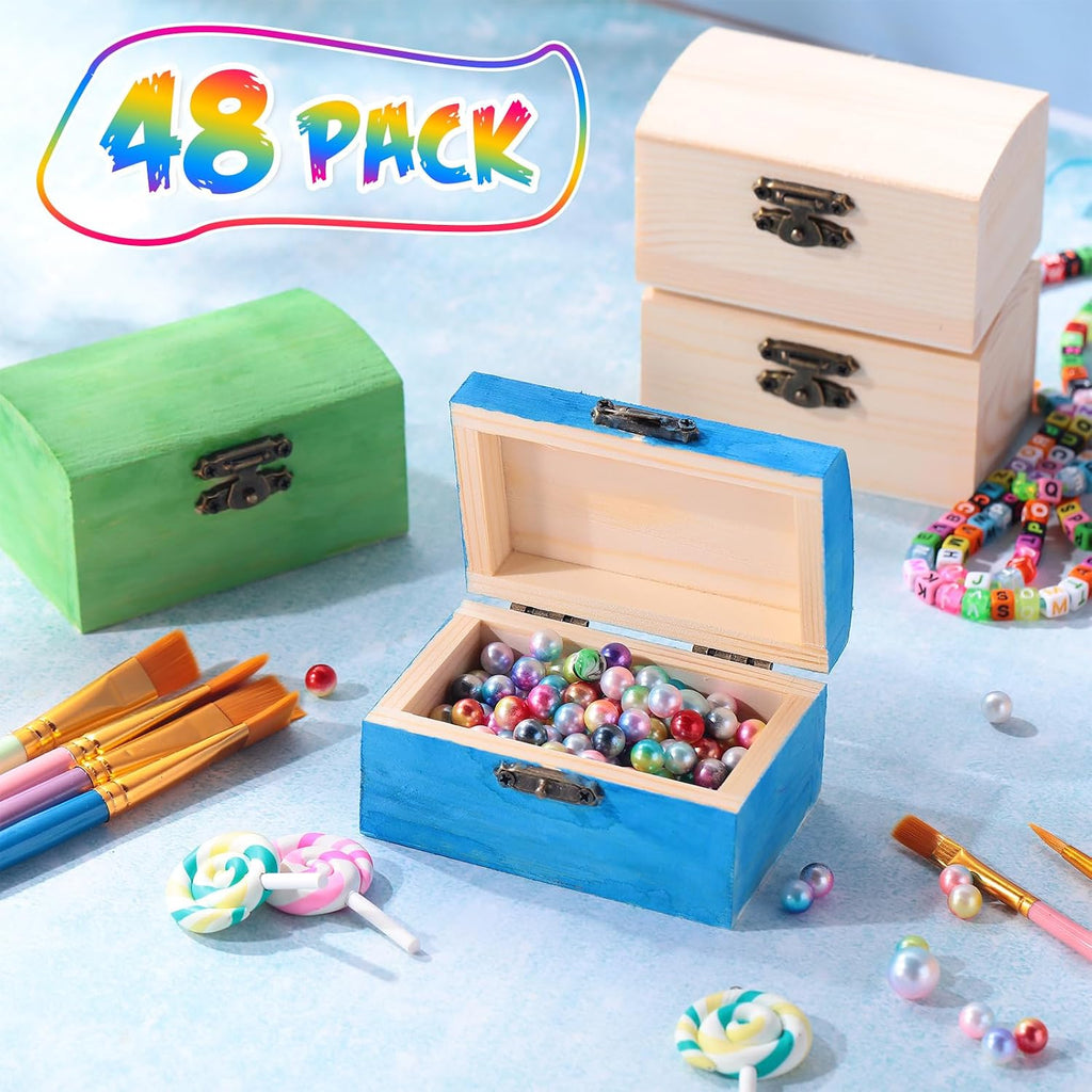48 Pack Unfinished Wooden Treasure Boxes With Paintbrushes