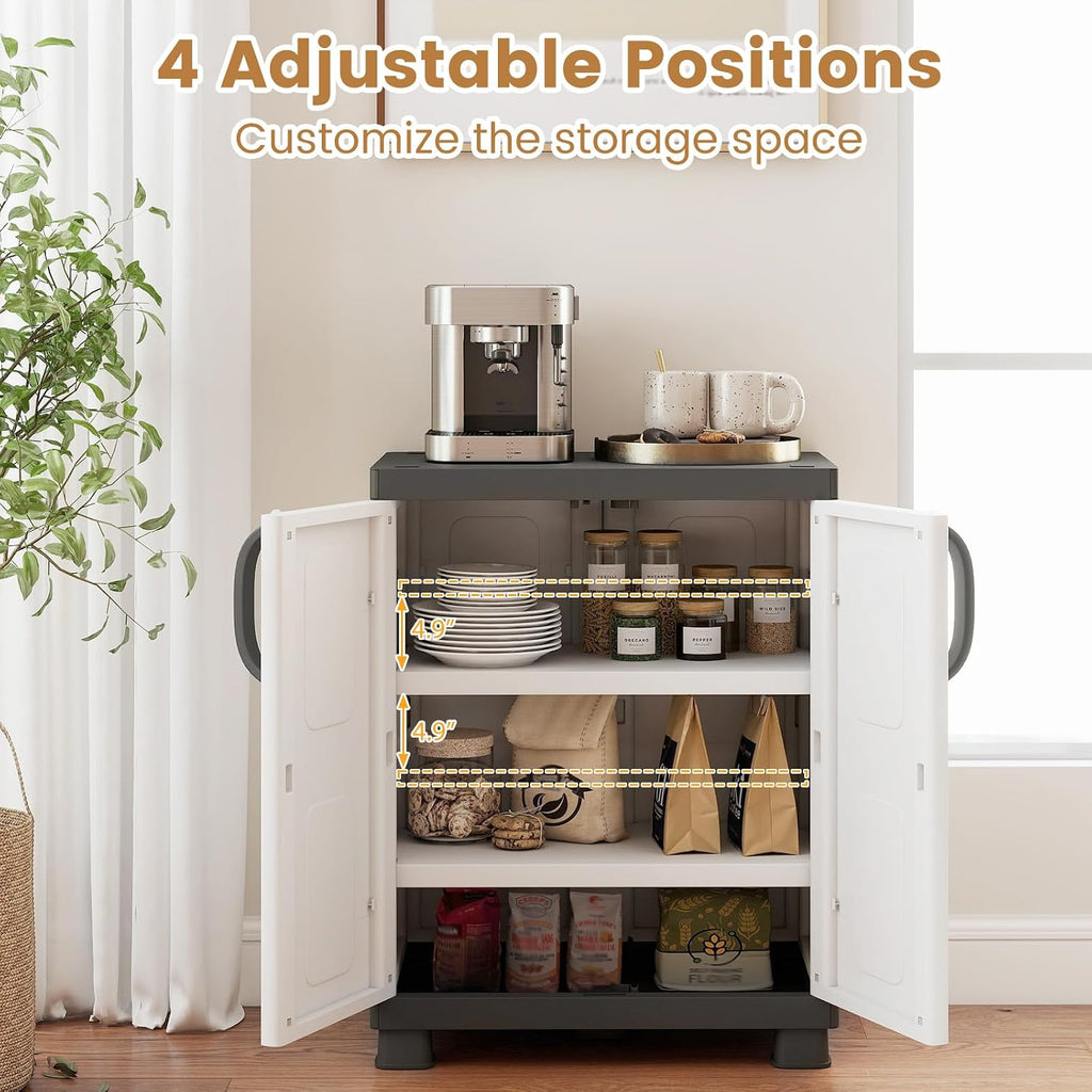 White Grey Plastic Storage Cabinet Adjustable Multi-Room Shelves