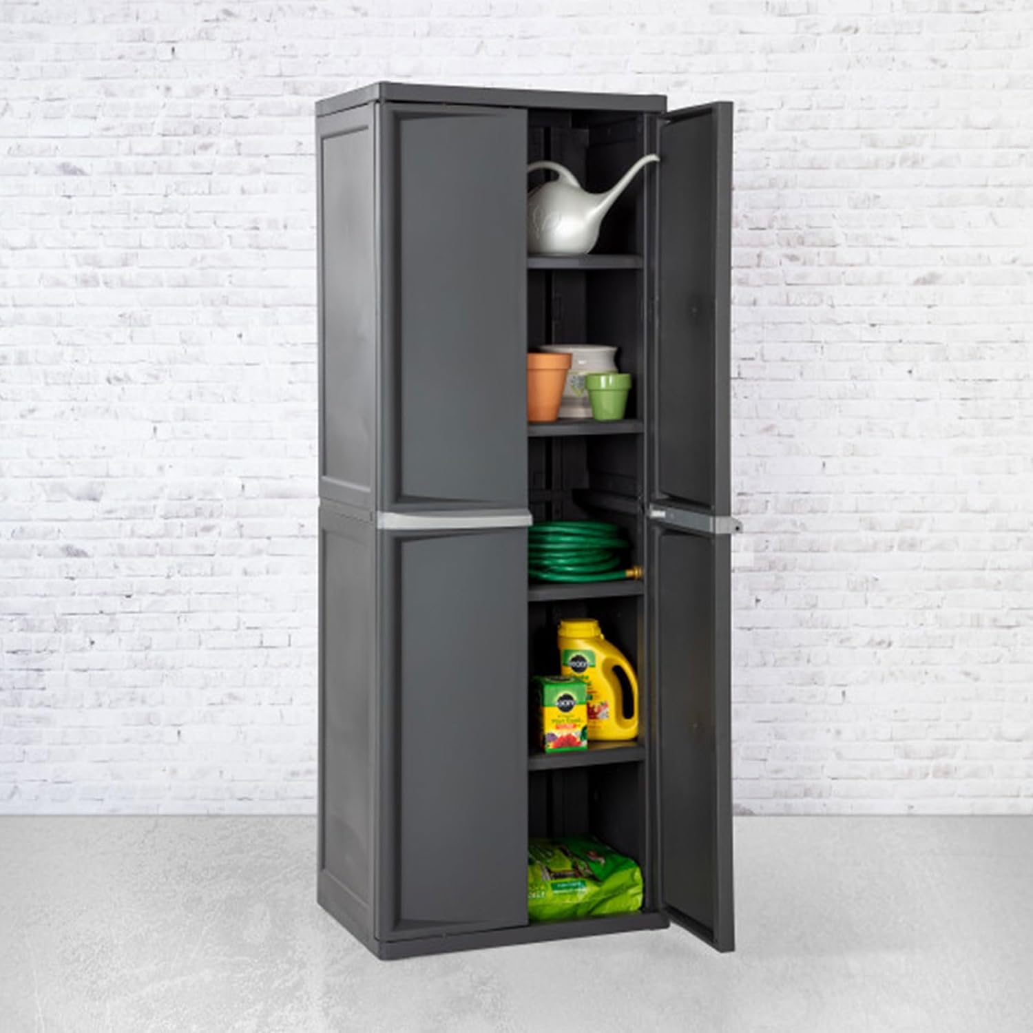 Gray Lockable Plastic 4-Shelf Multi-Room Storage Cabinet