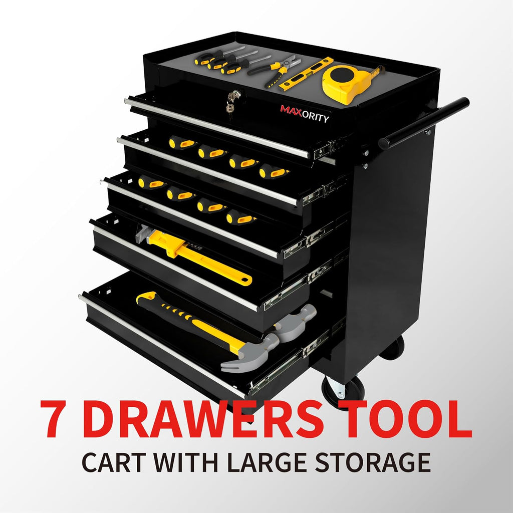 Black Rolling 7-Drawer Lockable Heavy Duty Tool Chest Cart