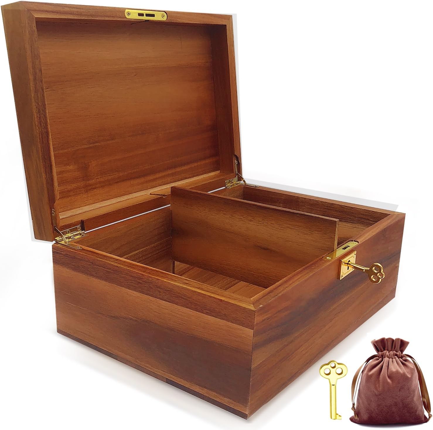 Acacia Wood Keepsake Storage Box Lock Key Hinged Lid