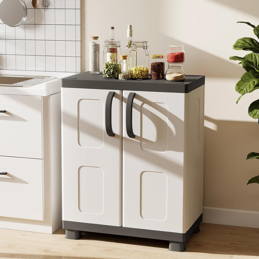 White Grey Plastic Storage Cabinet Adjustable Multi-Room Shelves