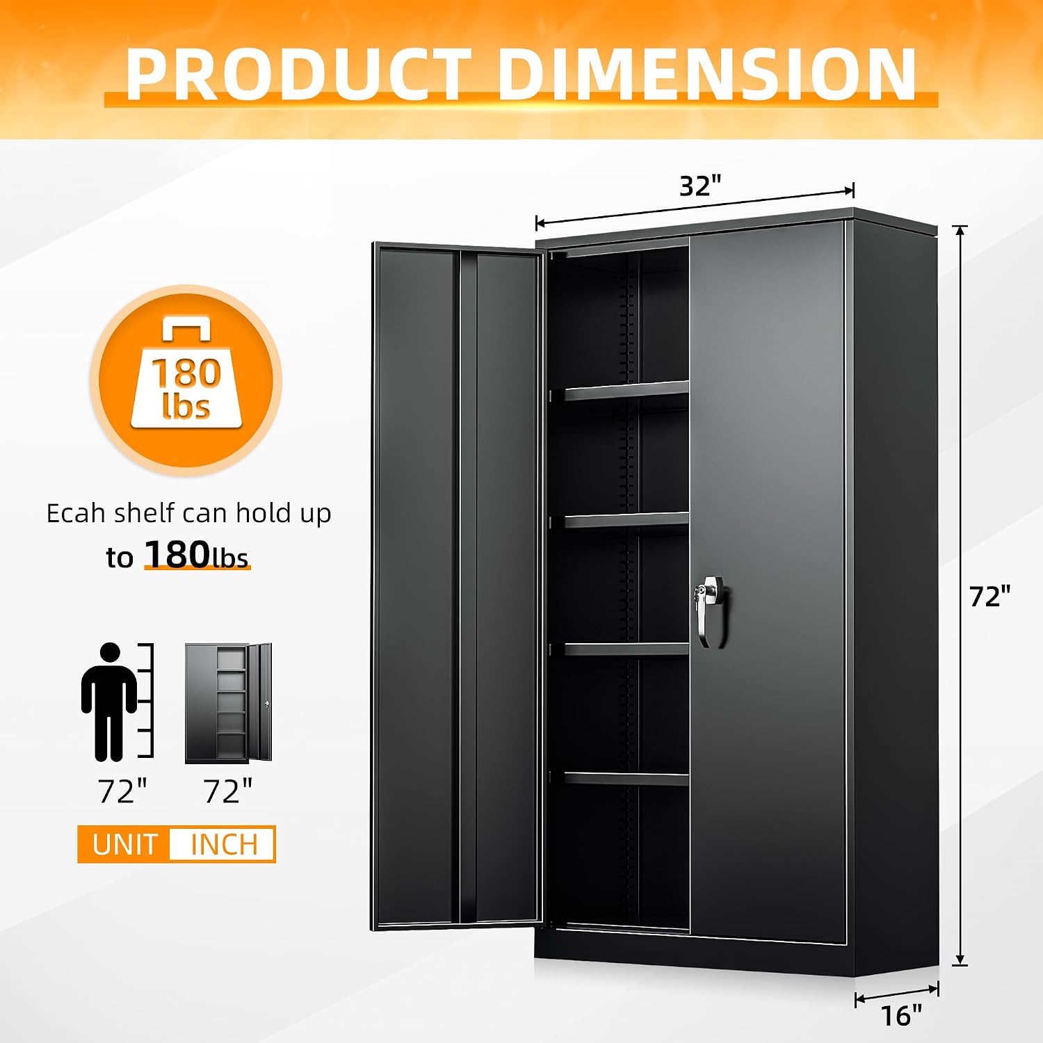 Black Lockable Steel Storage Cabinet Multi-scene Adjustable Shelves