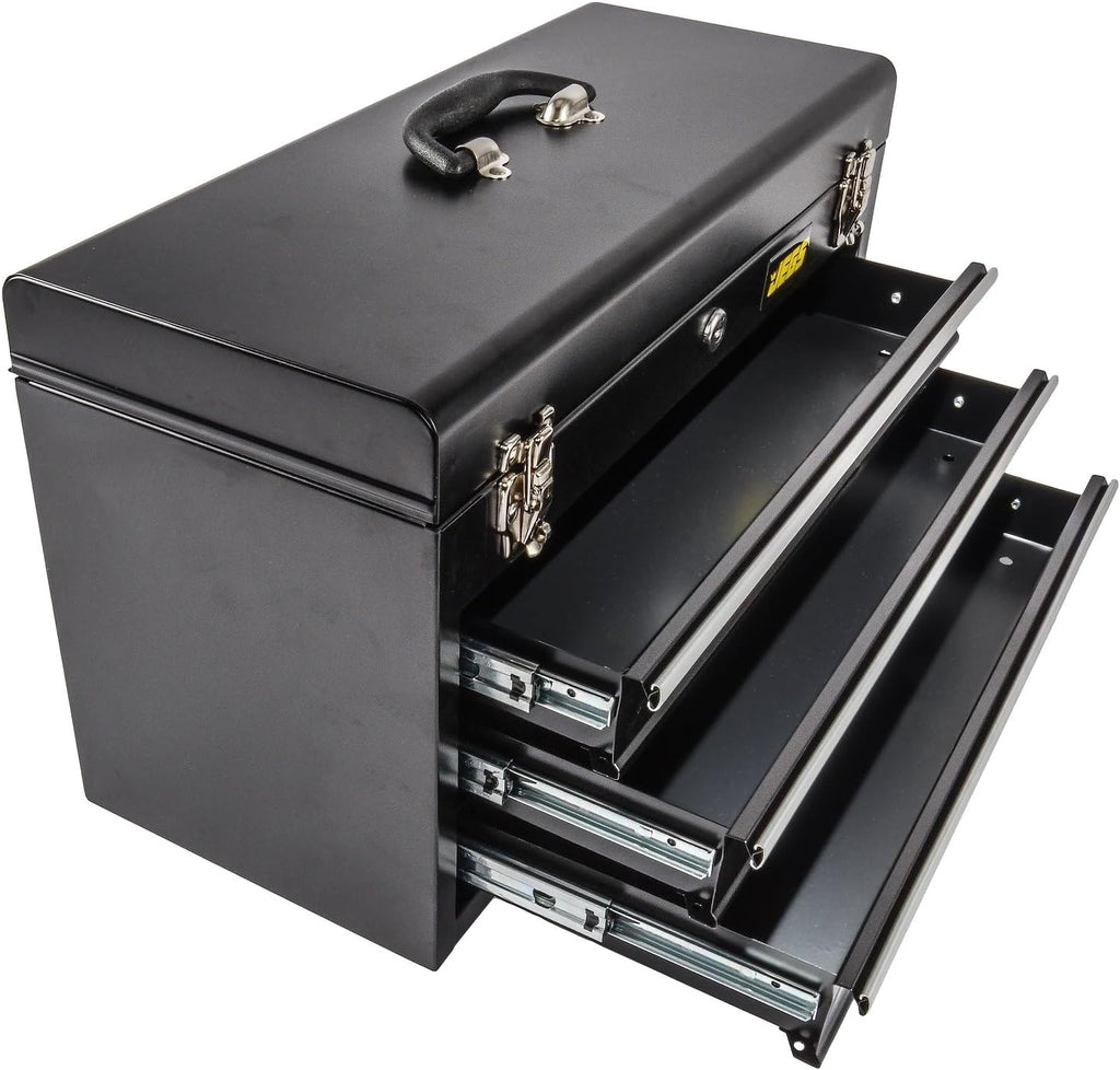 Black Metal 3-Drawer Lockable Toolbox Ball Bearing Slides