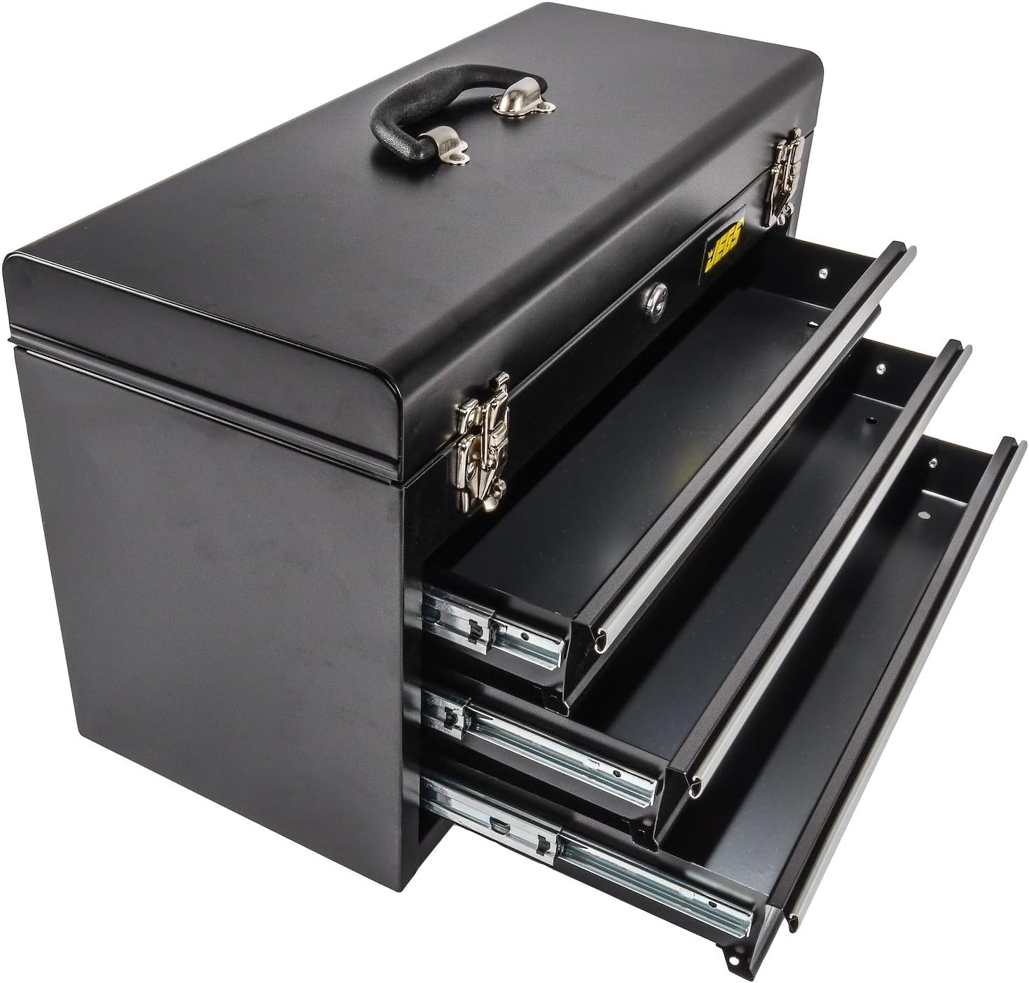 Black Metal 3-Drawer Lockable Toolbox Ball Bearing Slides