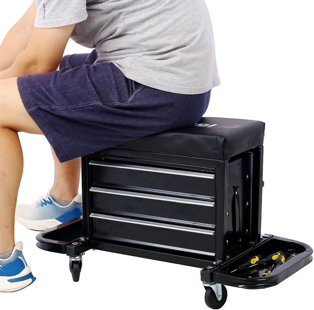 Black Rolling Tool Seat Drawers Magnetic Trays Swivel Casters
