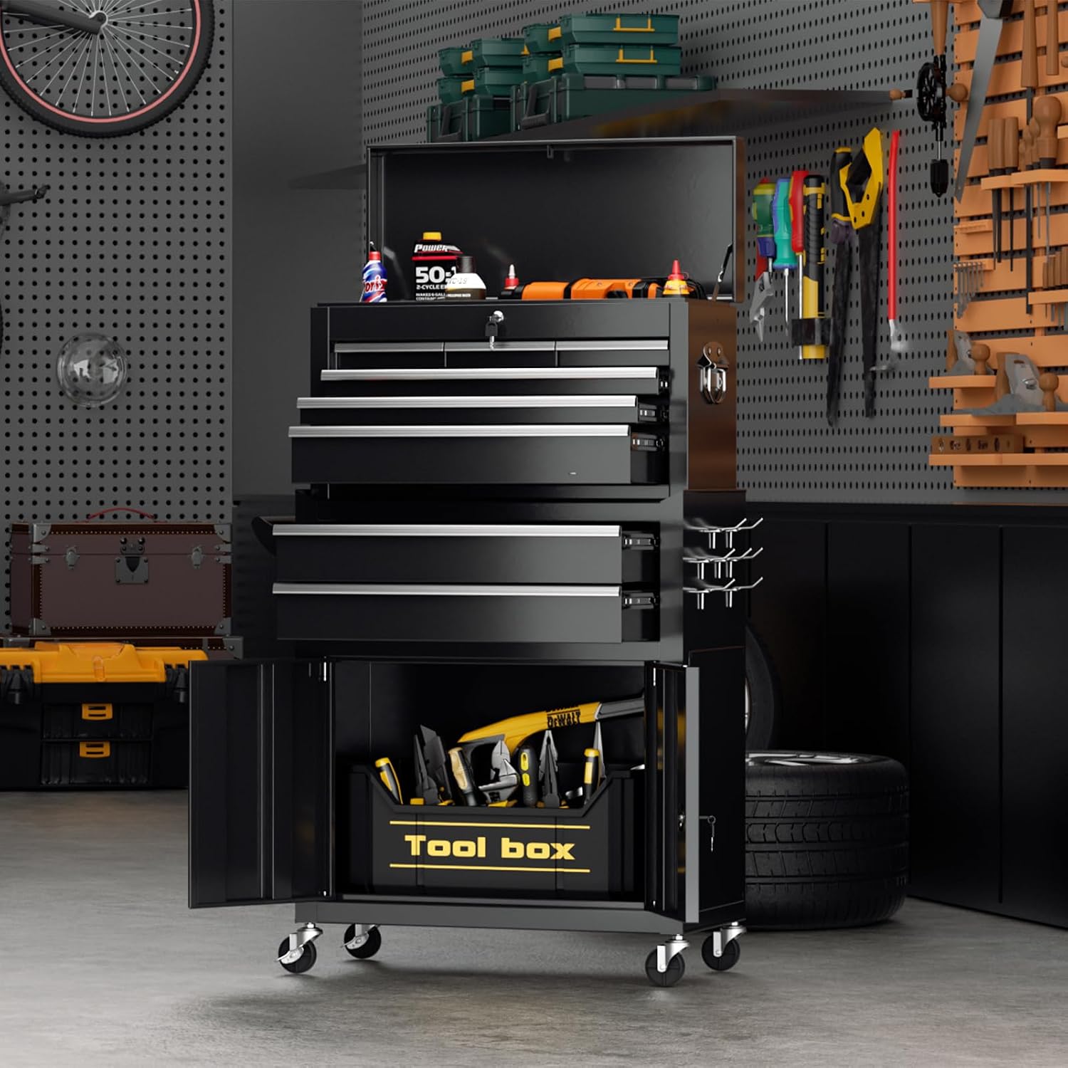 Rolling Lockable 8-Drawer Tool Chest Detachable Storage Cart